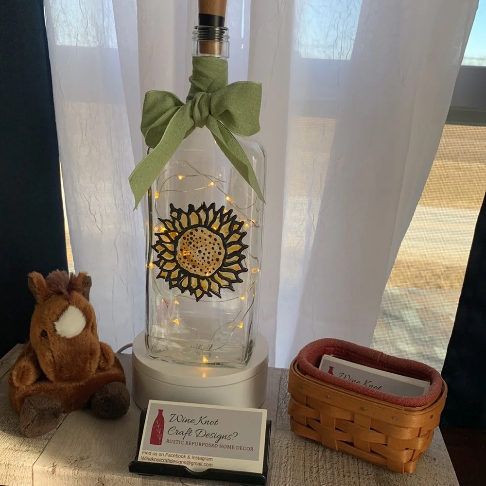 Hand Crafted Stained Glass Sunflower Bottle Lantern